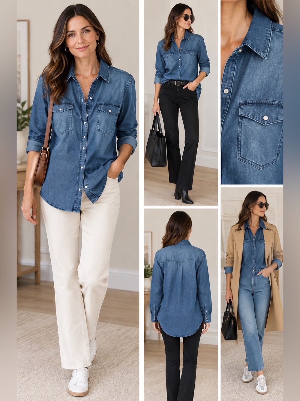 Women's Blue Denim Button-Front Shirt